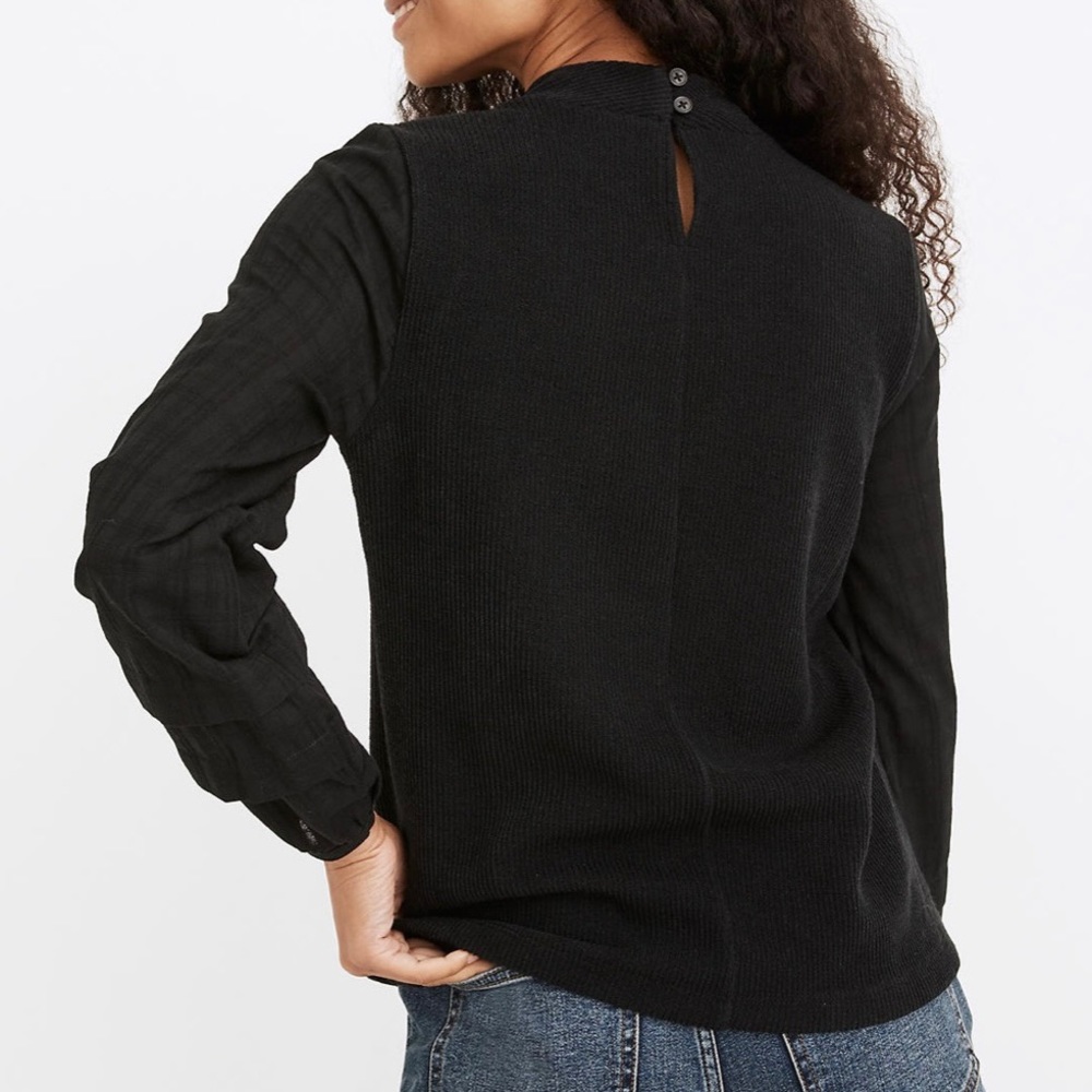 Madewell | Black Weavemix Mockneck Bubble Sleeve Top - Size M - Picture 4 of 8
